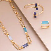 BRACELETE AJUSTÁVEL GEOMÉTRICO DUAS PEDRAS NATURAIS DOURADO